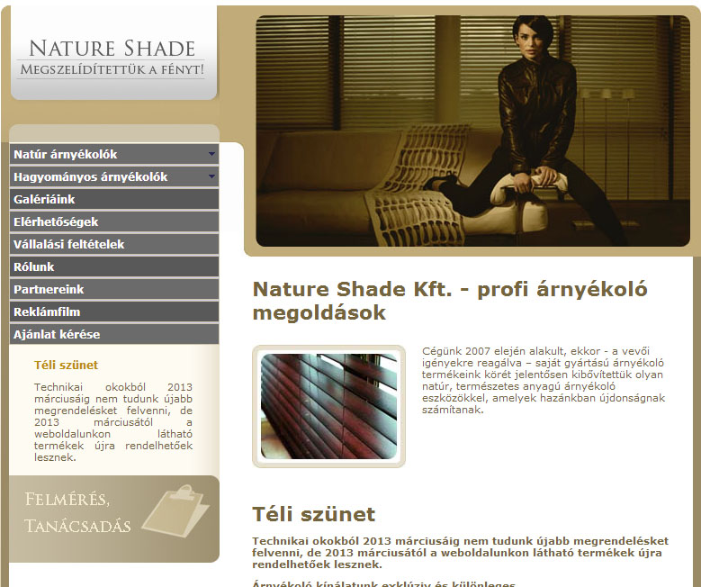 Nature Shade Árnyékolástechnika